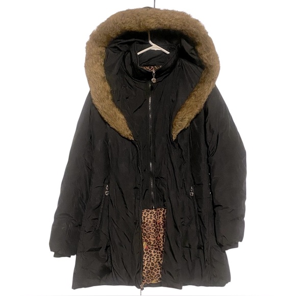 Betsy Johnson Black Puffer Hooded Coat Inner Vest Collar Corset Laces Zip Pocket - Picture 6 of 15